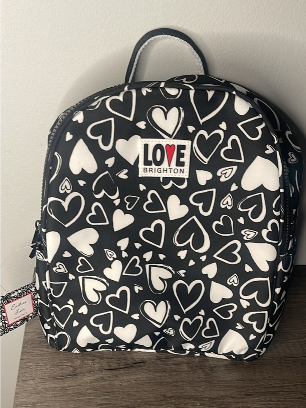 Brighton Black & White Heart-Print Mini Backpack NWT
